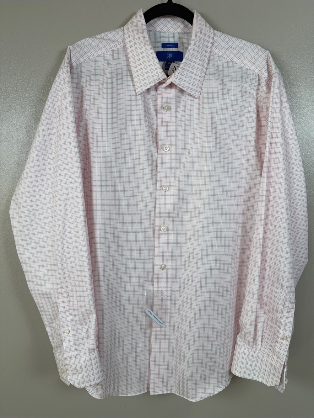 Egara Men’s Warehouse 100% Cotton Light Pink Windowpane Dress Shirt